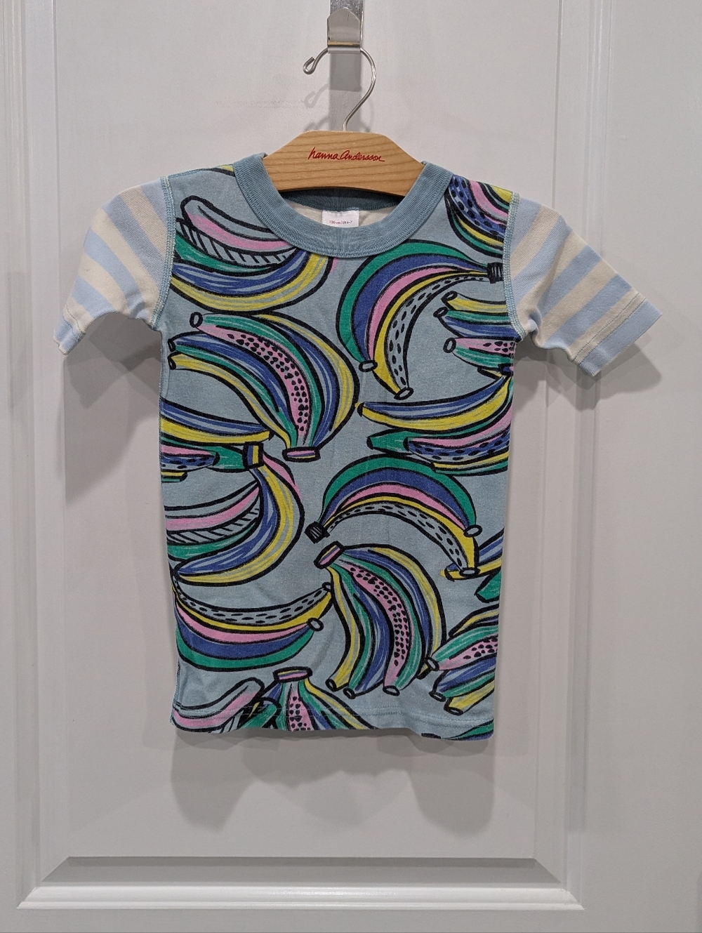 Hanna Andersson Kids Banana Stripes Mix Short  Cotton Pajamas Boys Girls 120 6 7 - Picture 2 of 7